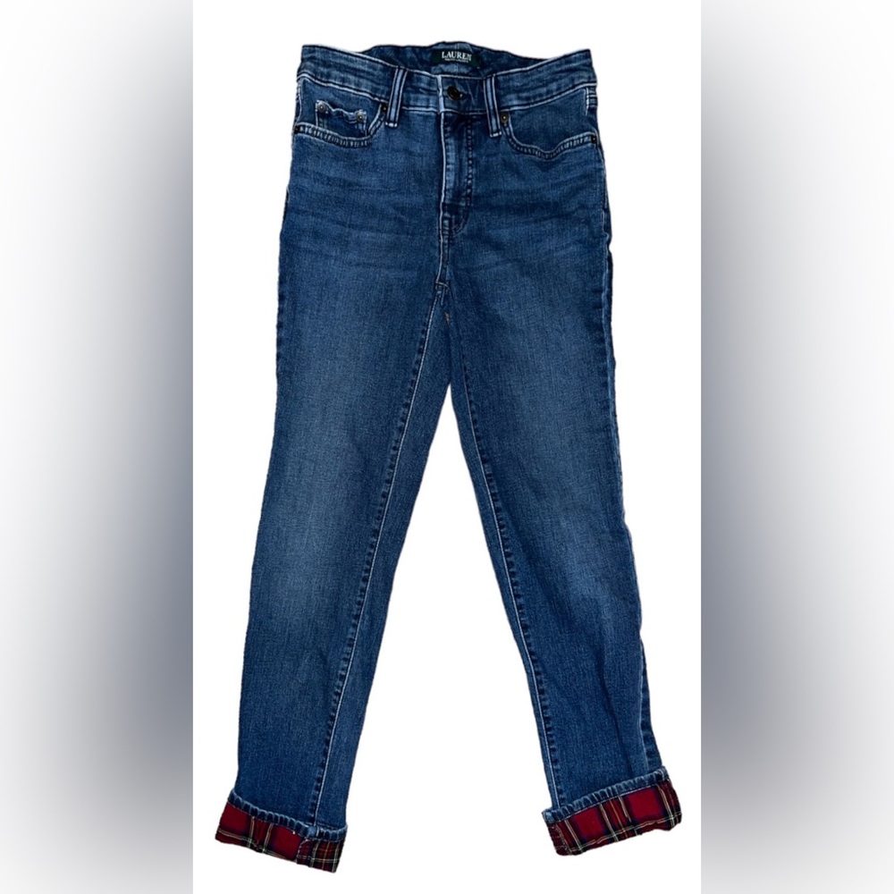 LRL Lauren Ralph Lauren Women's Size 2 Blue Premier Straight Ankle Cuffed Jeans